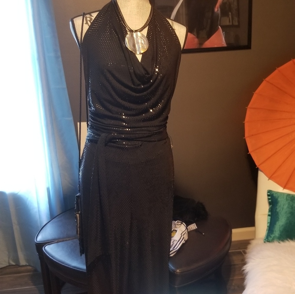 Cache Sexy Black Sequins HalterJumpsuit